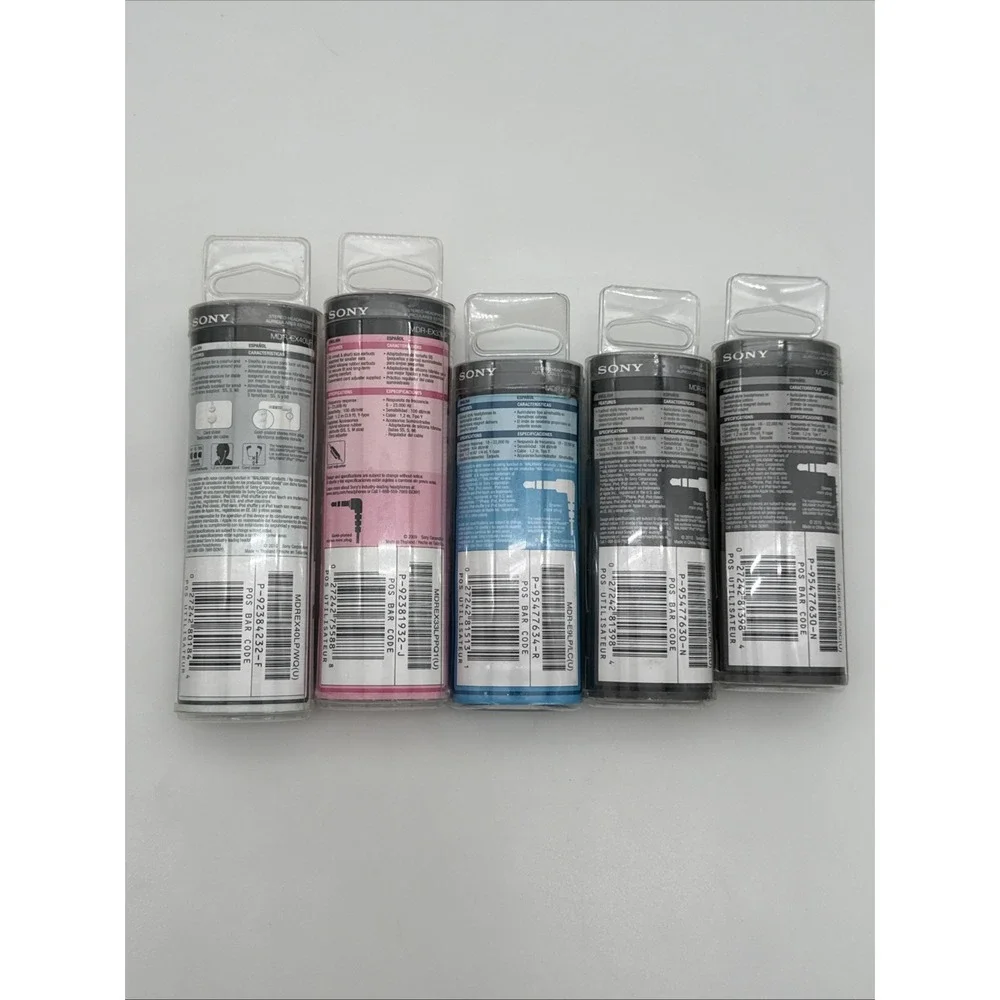 Lot of 5 Sony Earbuds New Sealed - MDR-EX40LP EX33LP E9LP (Pink, Blue, Black)